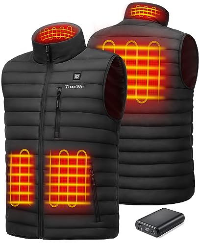 TIDEWE Men’s Lightweight Heated Vest with Battery Pack (Black, Size L)