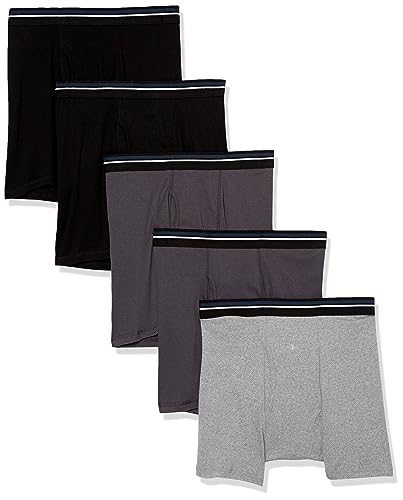 Amazon Essentials Men's Tag-Free Boxer Briefs, Pack of 5, Black/Charcoal/Grey Heather, Medium