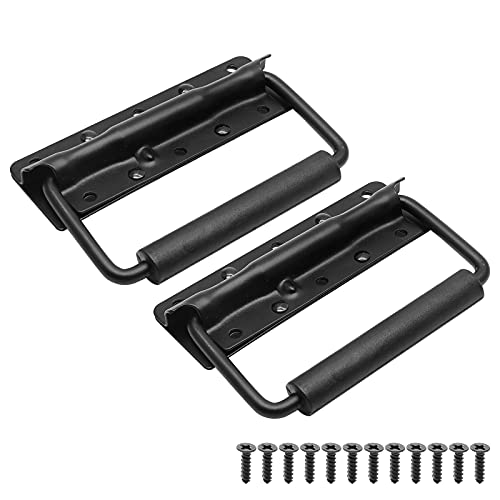 Bonsicoky 2Pcs Surface Mount Spring Loaded Speaker Case Handles, 5' x 3' 304 Stainless Steel Chest Handles, Black