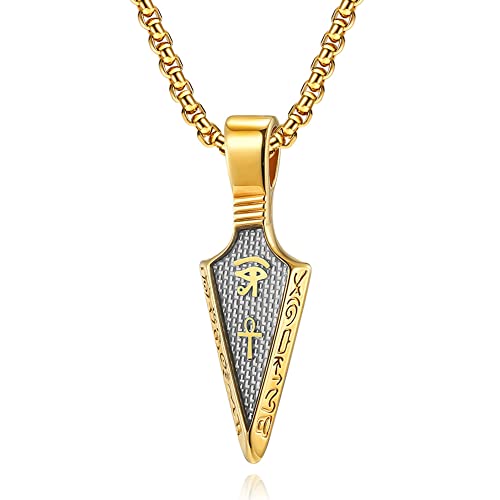 nylry Eye of Horus Necklace Arrowhead Necklace for Men Titanium Stainless Steel Ankh Cross Necklace Gold Spear Pendant Necklaces Protection Ancient Egypt Jewelry Gifts for Women Gold