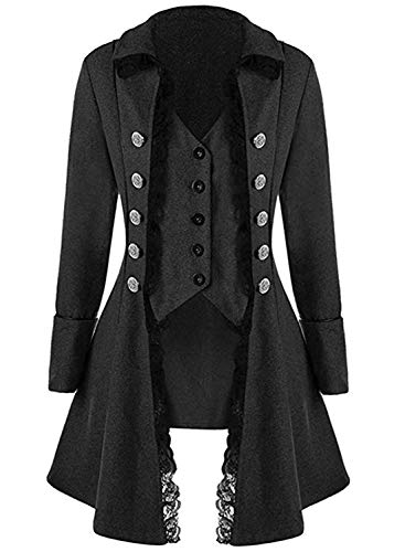 VNVNE Women's Gothic Steampunk Corset Halloween Costume Coat Victorian Tailcoat Jacket (L, black)