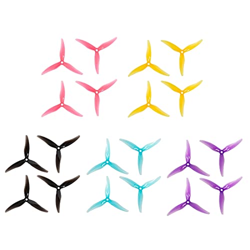 Gemfan Hurricane 51477 5.1inch 3-Paddle Propeller CW CCW Props with 5mm Mounting Hole for 2206-2407 Motor for FPV Racing Drone (20PCS 3-Paddle Propellers)
