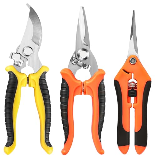 EWPJDK 3 Pack Garden Pruning Shears, Stainless Steel Garden Shears, Gardening Shears, Gardening Scissors, Garden Scissors, Garden Clippers, Pruning Snips, Pruning Shears for Gardening Garden Tools