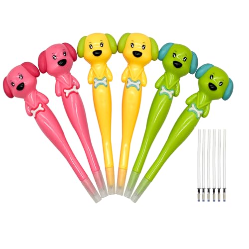Lopenle 6PCS Novelty Dog Pens Funny Doggy Puppy Ballpoint Pens Cartoon Yellow Animal Pens With 6 Pieces Refills Black Ink For Kids School Office Birthday Party