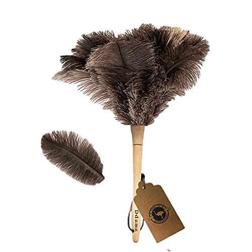 Genuine Ostrich Feather Duster Fluffy Natural with Wooden Handle and Eco-Friendly Reusable Handheld Cleaning Supplies, Gray and Brown(Length 16')