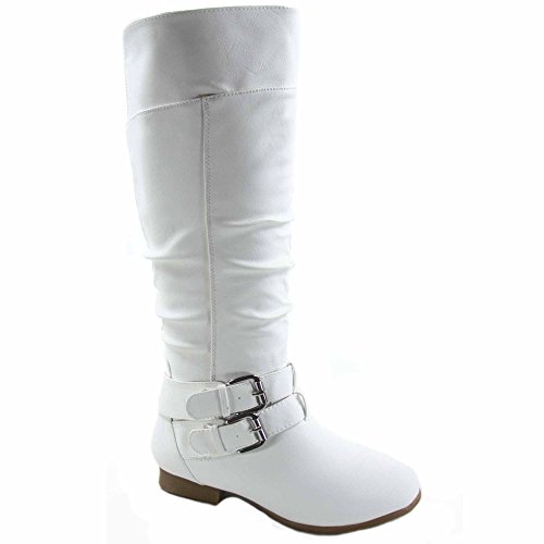 TOP Moda Coco-20 Women's Fashion Round Toe Low Heel Knee High Zipper Riding Boot Shoes,White,10