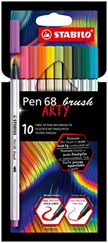 STABILO Premium Fibre-Tip Pen Pen 68 brush ARTY - Wallet of 10 - Assorted Colors