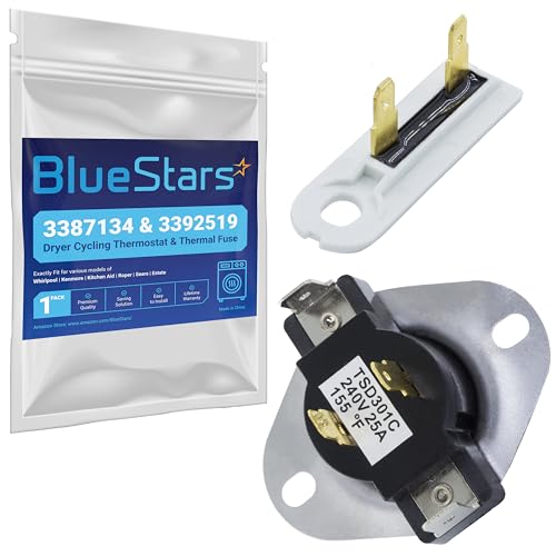 BlueStars 3387134 & 3392519 Dryer Cycling Thermostat & Thermal Fuse Replacement Part by BlueStars - Exact fit for Whirlpool & Kenmore Dryers - Replaces PS11741405 3387139 80005 PS11741460 3388651