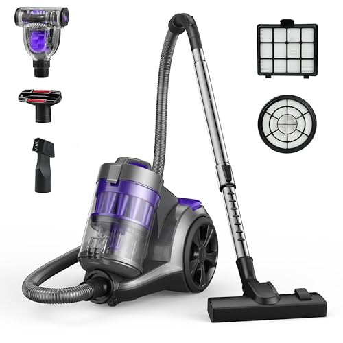 Canister Vacuum Cleaner, Aspiron 1400W Bagless Vacuum Cleaner, Multi-Cyclonic Filtration, 2 Anti-Allergen HEPA Filters, 3.5QT Dust Cup, 4 Tools, Corded Vacuum for Hard Floors, Carpets, Pet Hair