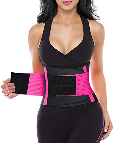 YIANNA Women Waist Trainer Belt - Slimming Sauna Waist Trimmer Belly Band Sweat Sports Girdle Belt Weight loss, YA8002-Rose-L