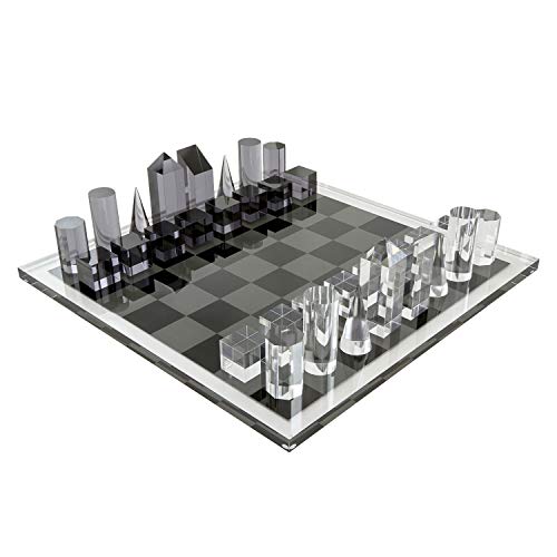 Tizo Design Elegant 17” Lucite Chess Set, Designer Lucite & Acrylic Pieces, Modern & Trendy, Multiple Options Available (Clear & Smoke)