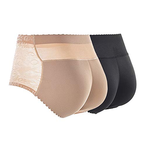 CUGBO 2 Pack Hip Enhancer Butt Lifted Underwear Seamless Fake Padded Briefs Shapewear Pantie Body Shorts for Women Ladies (L)