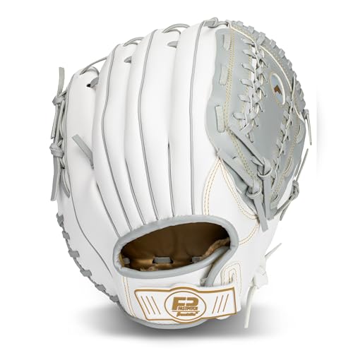 Franklin Sports Fastpitch Softball Glove - Field Master Fastpitch + Softball Mitt - Womens + Girls Righty Glove - Adult + Youth Softball Gloves - White + Grey, Right Hand Throw, 12' - Trapeze Web