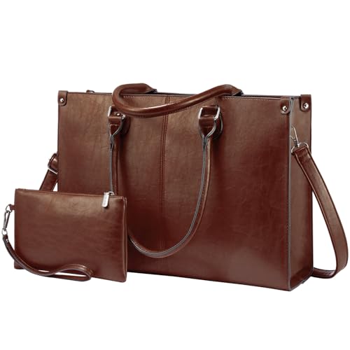 LOVEVOOK Laptop Bag for Women,15.6 Inch Laptop Tote Bag Work Bags for Women, Vintage Leather Computer Bag, Large Capacity Office Briefcase, Business Handbag Shoulder Bag 2PCs