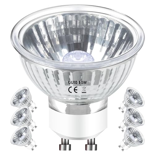 Jaenmsa 50W GU10 Halogen Bulbs for Candle Warmer Lamp, 6Pcs MR16 GU10+c 120v 50w Halogen Light Bulbs Warm White 2800K, Dimmable 50 Watt GU10 Bulbs for Wax Warmer Bulbs,Track Lighting Bulbs