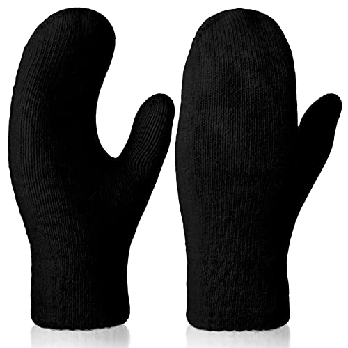 Zhehao Women Knitted Mittens Winter Warm Gloves Solid Color Hand Warmer for Indoor Outdoor Activities (Black)