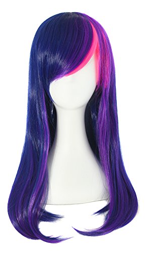 MapofBeauty 24'/60cm Side Bangs Stylish Long Great Wavy Curly Cosplay Party Wig (Mixed Purple/Pink)