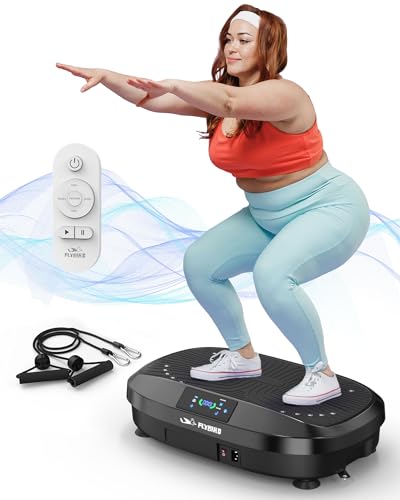 FLYBIRD Vibration Plate Exercise Machine, Lymphatic Drainage Machine, Whole Body Workout Vibration Platform w/ 2 Resistance Bands for Wellness and Fitness-Black