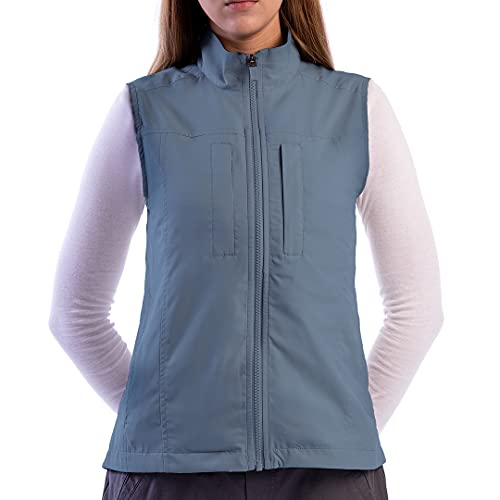 SCOTTeVEST Featherweight Vest for Women - 16 Hidden Pockets - Lightweight Water Repellent for Travel & More (Cadet Blue, Large)