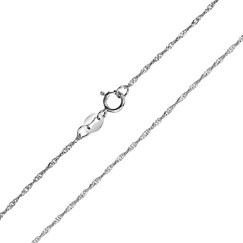 10K White Gold 1mm Singapore Rope Chain with Spring Ring Clasp - 16 Inch