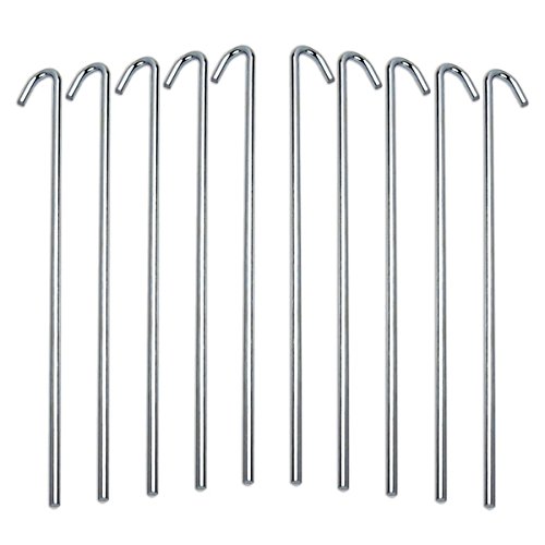 Tent Stakes For Outdoor Camping Heavy Duty Metal, Galvanized Rust-Free Yard Stakes, 10 Garden Edging Fence Hook | Garden Stakes For Gardening & Canopies, Tent Pegs - By Ram-Pro