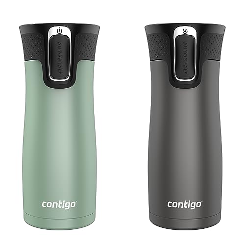 Contigo West Loop Stainless Steel Vacuum-Insulated Travel Mug with Spill-Proof Lid, Keeps Drinks Hot up to 5 Hours and Cold up to 12 Hours, 16oz 2-Pack, Agave Metallic & Sake Metallic