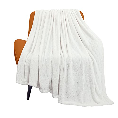 TOONOW Fleece Blanket Fuzzy Plush Throw Blanket 50' x 60', Super Soft Fluffy Bed Blanket Geometric Pattern Comfy Microfiber Flannel Blankets for Couch, Bed, Sofa, Cream White