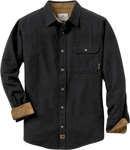 Legendary Whitetails Men's Buck Camp Flannel Shirt, Long Sleeve Heather Button Down for Men Casual Shirt with Corduroy Cuffs Fall & Winter Clothing, Black Heather, XX-Large