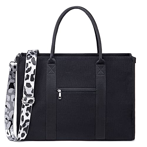 Laptop Tote Bag for Women Work Shoulder Bags 15.6 inch Canvas Laptop Computer Purse Messenger Teacher Handbag Business Office Briefcase(Leopard print)