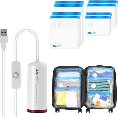 VMSTR Travel Vacuum Storage Bags with Electric Pump (USB Pump + 8 Combo Bags)