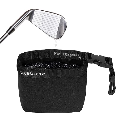 Club Scrub Golf Club and Golf Ball Cleaning Bag, Waterproof Clean Face Technology Liner, Perfectly Dry Neoprene Exterior, Detachable Clip, Machine Washable, Cleans Club Grooves, Black