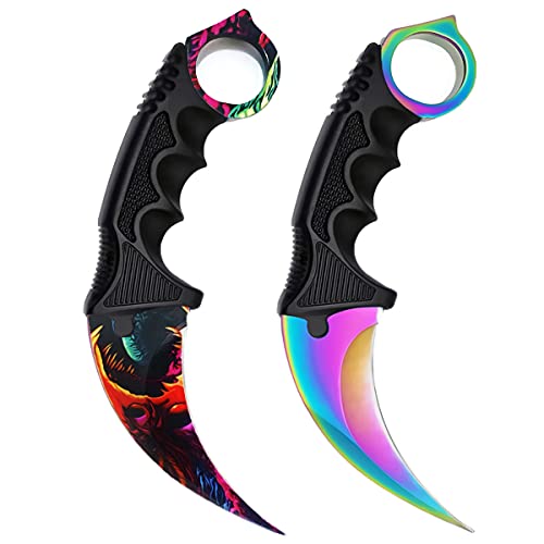 ZLIXING Karambit Knife 2 Pieces Fixed Blade Tactical Knives Survival Knife with Sheath Men Gifts Cool Stuff Gadgets for Hiking Fishing Hunting