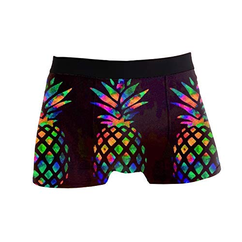 hodmadod Men's Soft Colorful Pineapple Boxer Briefs Watecolor Pineapple Printed Hipster Stretch Breathable Rainbow Pineapples Underwear Large for Men Boys