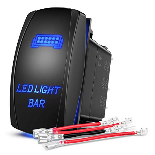 Nilight - 90001B LED Light Bar Rocker Switch 5Pin Laser On/Off LED Light 20A/12V 10A/24V Switch Jumper Wires Set for Jeep Boat Trucks,2 Years Warranty,Blue