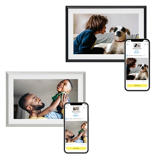 Aura Carver 10.1' WiFi Digital Picture Frame | The Best Digital Frame for Gifting | Send Photos from Your Phone | Quick, Easy Setup in Aura App | Free Unlimited Storage | (Gravel with White Mat)