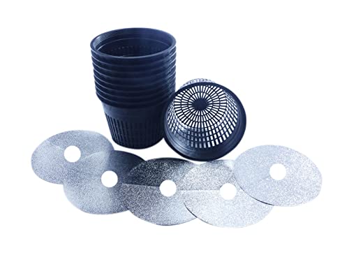 HORTIPOTS Net Pot 6 Inch Raised Center Bottom Mesh Sided with Free Reflective Lids Pack of 10
