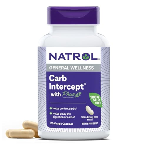 Natrol Carb Intercept Capsules with White Kidney Bean Extract - Controls Carbs, Metabolizes Fats, Clinically Tested - Promotes Healthy Weight, 1000mg, 120 Count