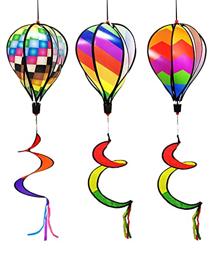 timecity 3pcs Hot Air Balloon Wind Spinner Rainbow Garden Pinwheels Whirligigs Wind Spinner Windmill Striped Rainbow Windsock Rotating Sequins Windmill Wind Twister Hanging Decor