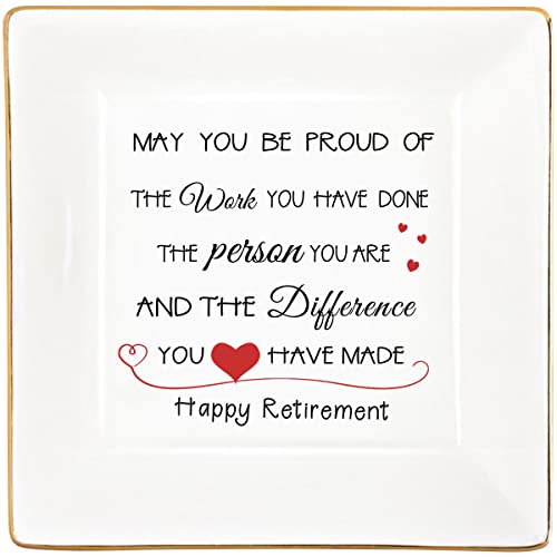 KLYJI Retirement Gifts for Women 2022 Retirement Party Decorations Mothers Day Nurse Gifts Trinket Dish Bulk Gifts for Coworkers Ceramic Tray Ring Tray Female Happy Retirement