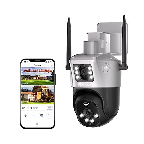 【Dual Lens Linkage】Ctronics Security Camera Outdoor, 2,4/5GHz WiFi Wired PTZ Dual Screen Camera 1080P with Auto Tracking Human Detection 30m Color Night Vision Two-Way Audio IP66