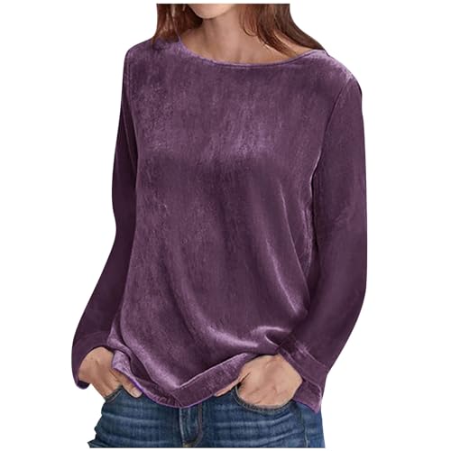 Deals with Coupons and Promo Codes Womens Long Sleeve Workout Tops Blank Shirts for Heat Transfer Fall Staples Womens Clothing Trendy Work Clothes for Women Long Workout Tops for Women Purple