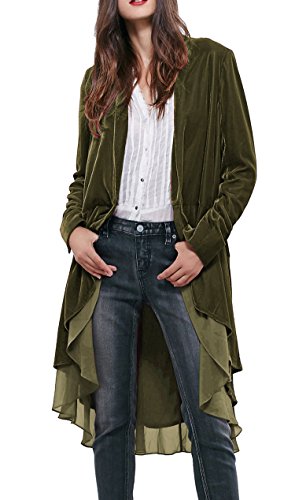 R.Vivimos Womens Ruffled Asymmetric Long Velvet Blazers Coat Casual Jackets (Large, Army Green)