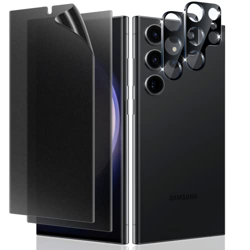 LYWHL [2+2 Pack] for Samsung Galaxy S23 Ultra Matte Privacy Screen Protector [Compatible Fingerprint] Anti-Spy Anti-Glare Full Adhesive Flexible Film + Camera Lens Glass Protector