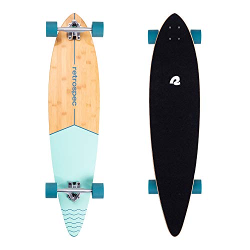 Retrospec Zed Pintail Longboard Skateboard Complete Cruiser | Bamboo & Canadian Maple Wood Cruiser w/Reverse Kingpin Trucks for Commuting, Cruising, Carving & Downhill Riding