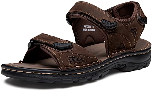 Jousen Men's Leather Sandals Arch Support Summer Outdoor and Indoor Beach Open Toe Fishermans Sandals for Men (AMY2010 Dark Brown 10)