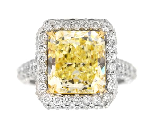Fancy Yellow Radiant Diamond 5.08 carats, Clarity VVS2 GIA Colored Diamond Grading Report 1186877567 Surrounded by 120 Round Brilliant Natural Diamonds 1.88 carats. 18K