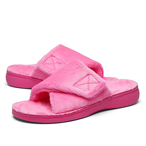 SOLLBEAM Fuzzy House Slippers With Arch Support Orthotic Heel Cup Sandals For Women