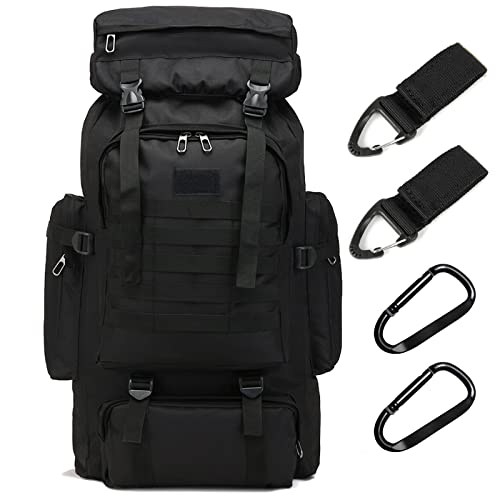 70L Hiking Backpack Large Waterproof Camping Backpack Lightweight Packable Backpacking Backpack Daypack Military Rucksack for Men Travel Climbing Outdoor Sports (Black)