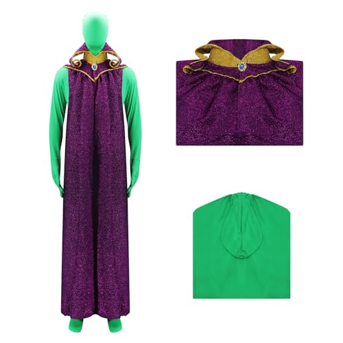 Pmnoyal Men Green Full Body Suit King Cape Martian Costume Halloween Cosplay Alien Attack Earth Fancy Dress Up Funny Costume S