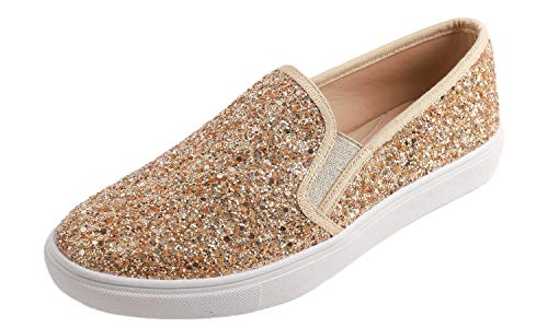 FEVERSOLE Women's Fashion Slip-On Sneaker Casual Flat Loafers Gold Size 7.5 M US